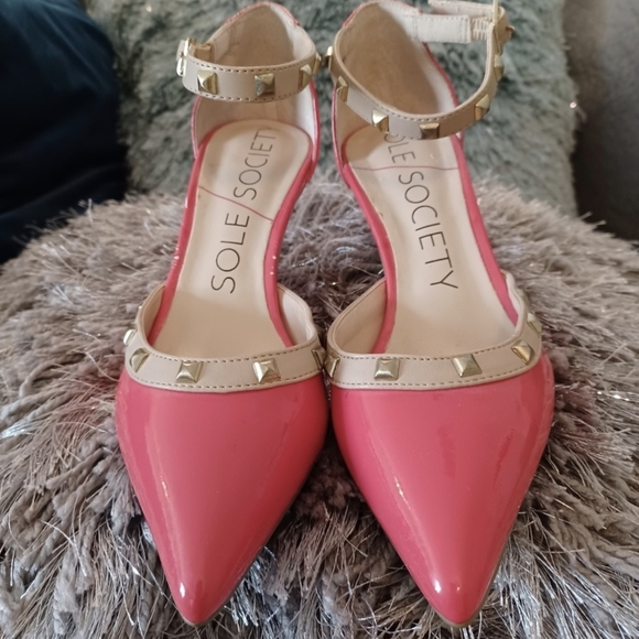 Sole Society Shoes - Sole Society Coral Pink Studded High Heel Shoes Size 5